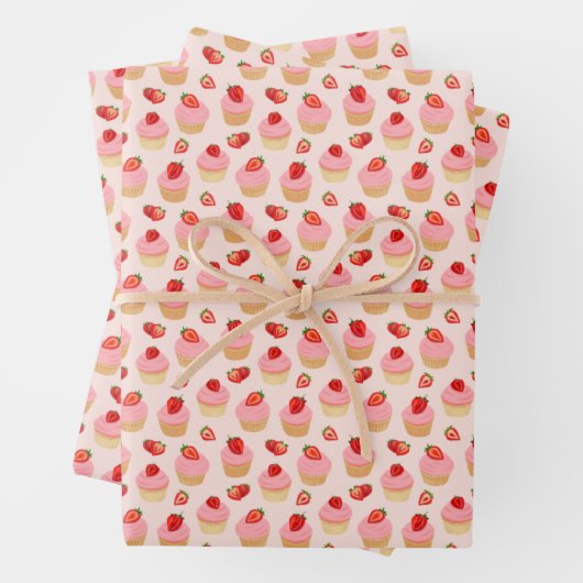 Strawberry Cupcakes Wrapping Paper Sheet Set van 3 (In situ)