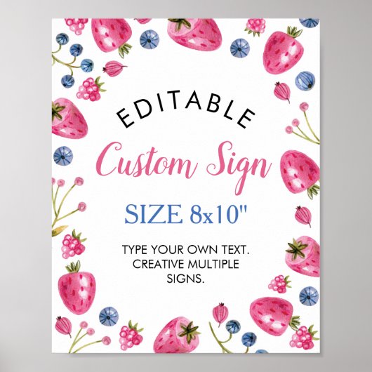 Strawberry Custom Table Sign Berry Sweet Poster (Voorkant)