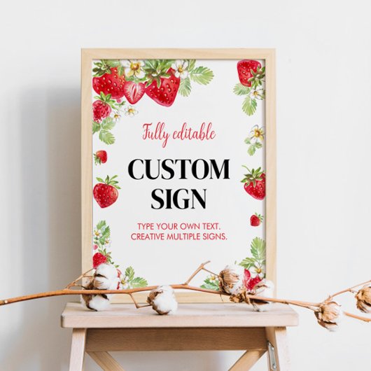 Strawberry Custom Table Sign Berry Sweet Poster