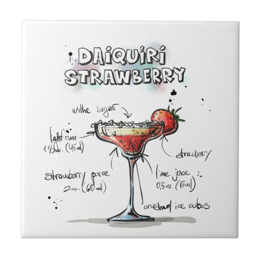 Strawberry Daiquiri Drink Recipe Design Tegeltje (Voorkant)