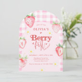 Strawberry Daisy Berry eerste foto boog verjaardag Kaart (Staand voorkant)