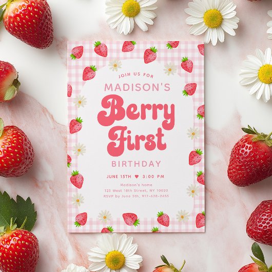 Strawberry Daisy Berry eerste verjaardag Kaart