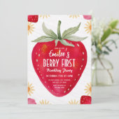 Strawberry & Daisy Berry Uitnodiging voor eerste v (Staand voorkant)