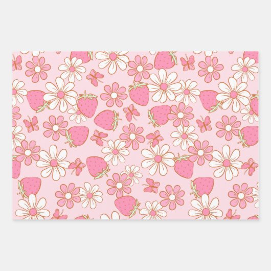 Strawberry Daisy Pattern Inpakpapier Vel (Voorkant)