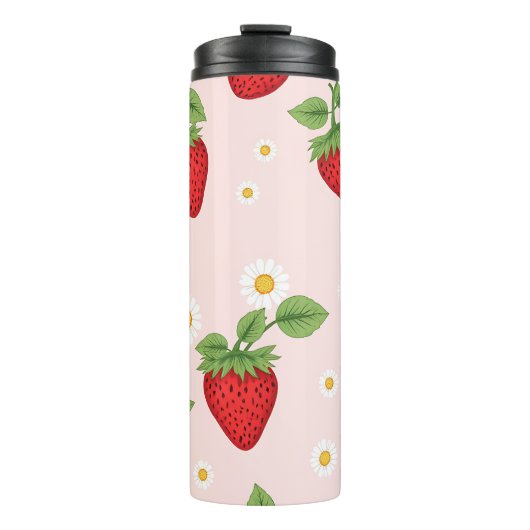 Strawberry & Daisy Pattern – Stainless Steel Trave Thermosbeker (Voorkant)