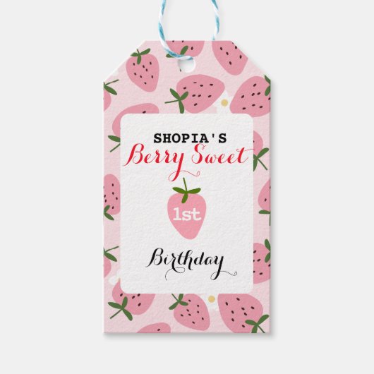 Strawberry Delight eerste verjaardag Cadeaulabel (Voorkant)