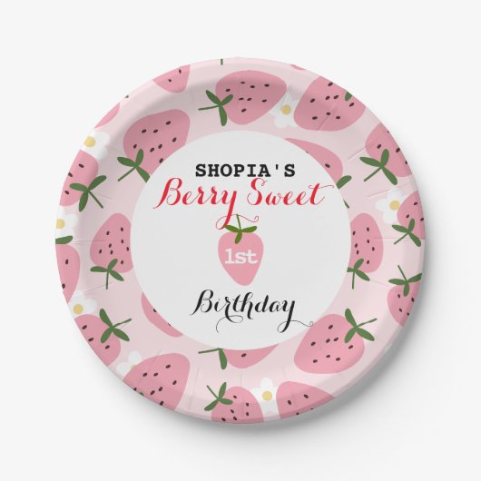 Strawberry Delight eerste verjaardag Papieren Bordje (Voorkant)