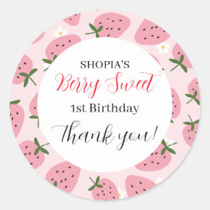 Strawberry Delight eerste verjaardag Ronde Sticker