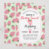 Strawberry Delight eerste verjaardag uitnodiging (Voorkant / Achterkant)