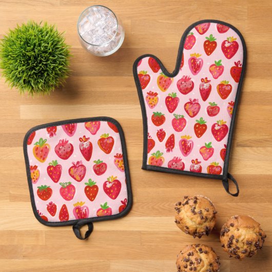 Strawberry Delight Pattern Ovenwant & Pannenlap Set (Top down)