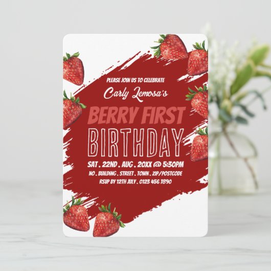 Strawberry Design, Berry eerste verjaardag Kaart (Staand voorkant)