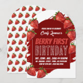 Strawberry Design, Berry eerste verjaardag uitnodi Kaart (Voorkant / Achterkant)