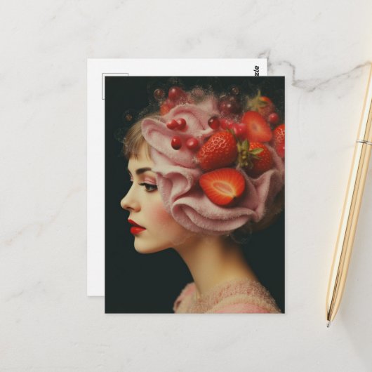 Strawberry Dessert Woman Collage Briefkaart (Voorkant / Achterkant in situ)