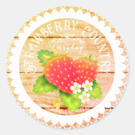 Strawberry Doilis Pine Ronde Sticker