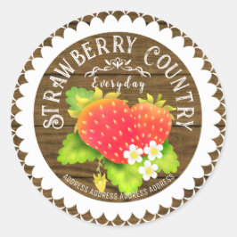 Strawberry Doilis Pine Ronde Sticker