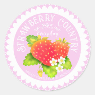 Strawberry Doilis Roze Ronde Sticker