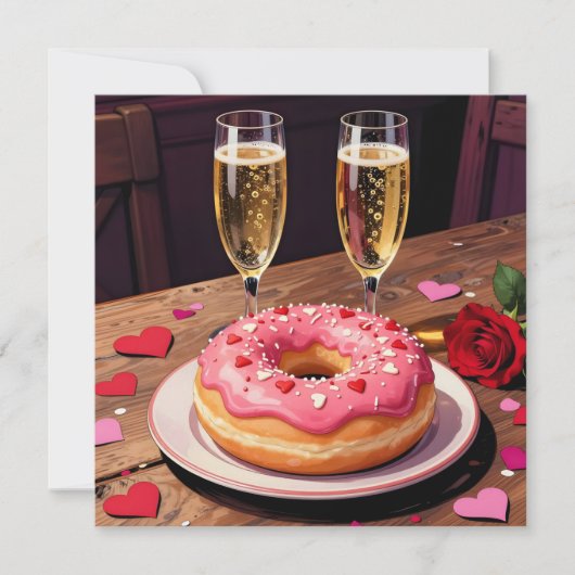 Strawberry Donuts, Champagne and Rose Valentine's  Feestdagenkaart (Voorkant)