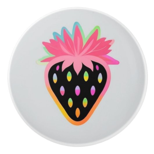 Strawberry Door Pull in Neon and Black Keramische Knop (Voorkant)