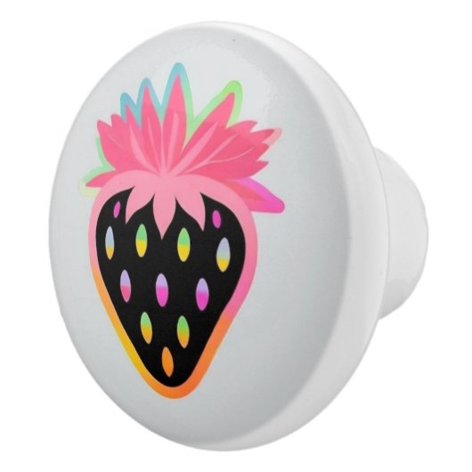 Strawberry Door Pull in Neon and Black Keramische Knop (Rechts)