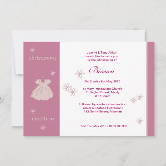 Strawberry Dress Christening Invitations Kaart (Voorkant)