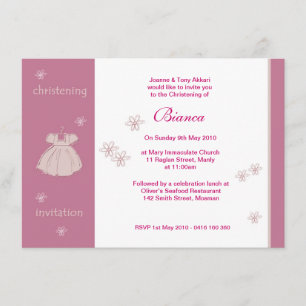 Strawberry Dress Christening Invitations Kaart