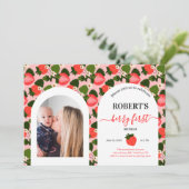 Strawberry eerste verjaardag gepersonaliseerde fot kaart (Staand voorkant)