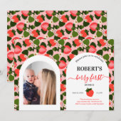 Strawberry eerste verjaardag gepersonaliseerde fot kaart (Voorkant / Achterkant)