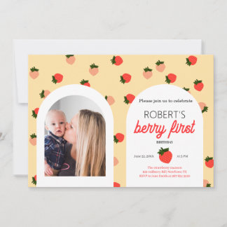 Strawberry eerste verjaardag gepersonaliseerde fot kaart