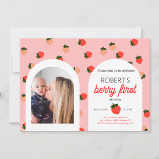 Strawberry eerste verjaardag gepersonaliseerde fot kaart