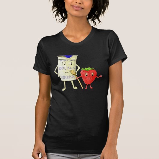 Strawberry en Cream Funny Love Illustration T-shirt (Voorkant)