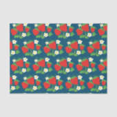 Strawberry en Flowers Pattern Blue Tissuepapier (Voorkant)