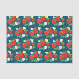 Strawberry en Flowers Pattern Blue Tissuepapier