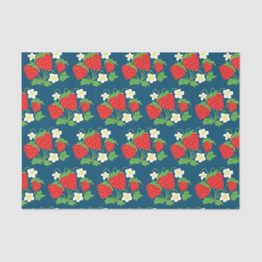 Strawberry en Flowers Pattern Blue Tissuepapier (Voorkant)