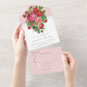 Strawberry en Peonies Engagement Party Rsvp All In One Uitnodiging (Afscheurbaar)