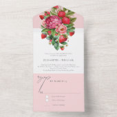 Strawberry en Peonies Engagement Party Rsvp All In One Uitnodiging (Binnen)