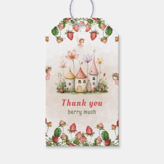 Strawberry enchanted fairy garden birthday  cadeaulabel (Voorkant)