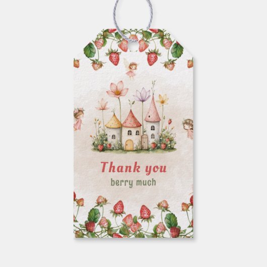 Strawberry enchanted fairy garden birthday  cadeaulabel (Achterkant)