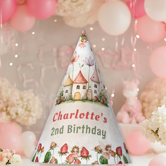 Strawberry enchanted fairy garden birthday feesthoedjes