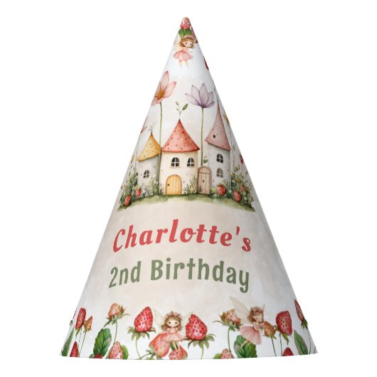 Strawberry enchanted fairy garden birthday  feesthoedjes (Voorkant)