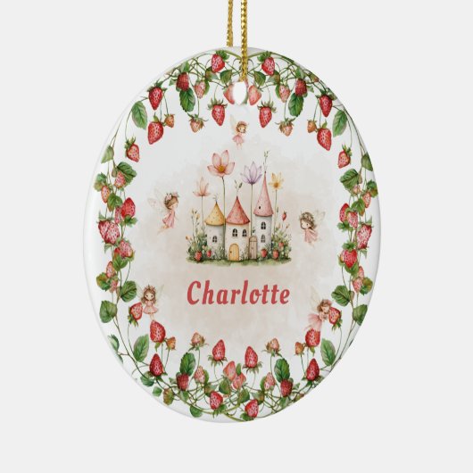 Strawberry enchanted fairy garden birthday  keramisch ornament (Rechts)