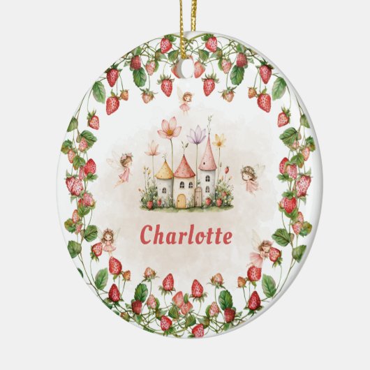 Strawberry enchanted fairy garden birthday  keramisch ornament (Links)