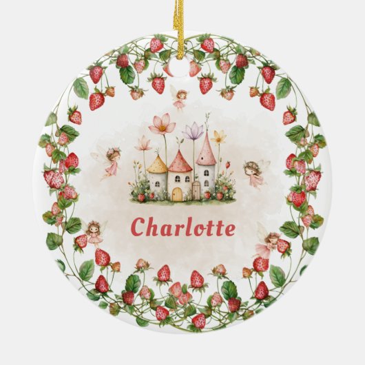 Strawberry enchanted fairy garden birthday  keramisch ornament (Achterkant)