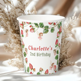 Strawberry enchanted fairy garden birthday  papieren bekers
