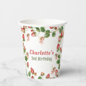 Strawberry enchanted fairy garden birthday  papieren bekers (Voorkant)