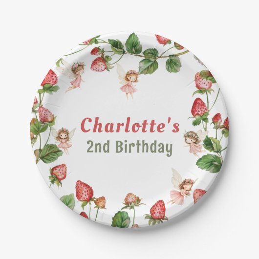 Strawberry enchanted fairy garden birthday  papieren bordje (Voorkant)