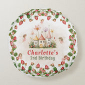 Strawberry enchanted fairy garden birthday  rond kussen (Achterkant)