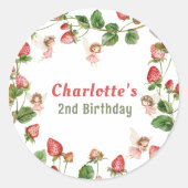 Strawberry enchanted fairy garden birthday  ronde sticker (Voorkant)