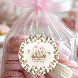 Strawberry enchanted fairy garden birthday  ronde sticker