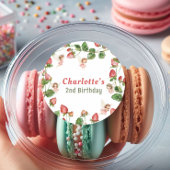 Strawberry enchanted fairy garden birthday  ronde sticker