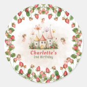 Strawberry enchanted fairy garden birthday  ronde sticker (Voorkant)